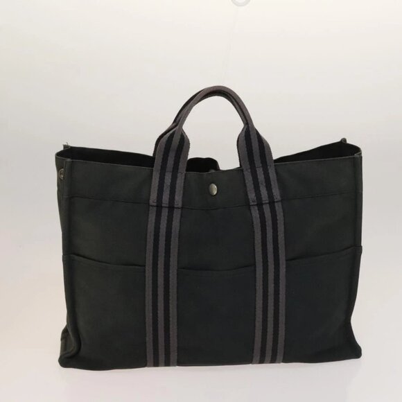 HERMES Fourre Tout MM Tote Bag Canvas 2Set Navy Black - Picture 2 of 16